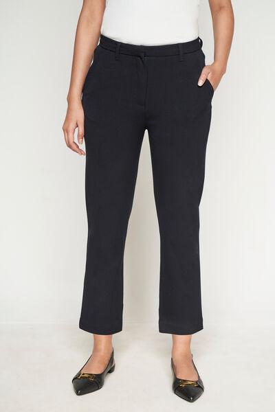black straight-fit trousers