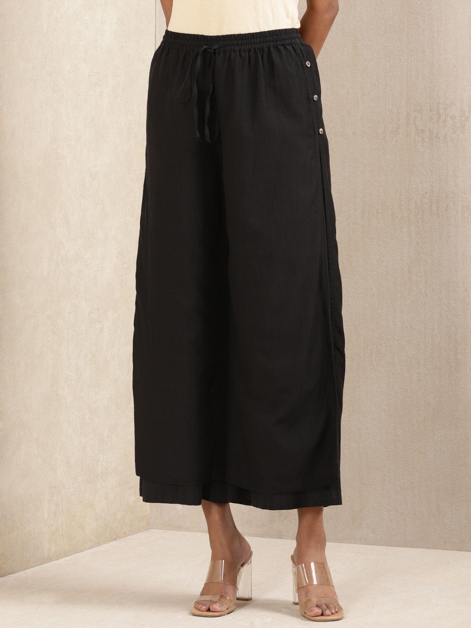 black straight layered palazzos