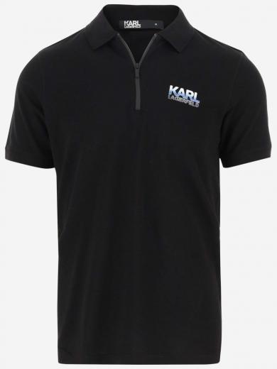 black stretch cotton polo shirt with logo