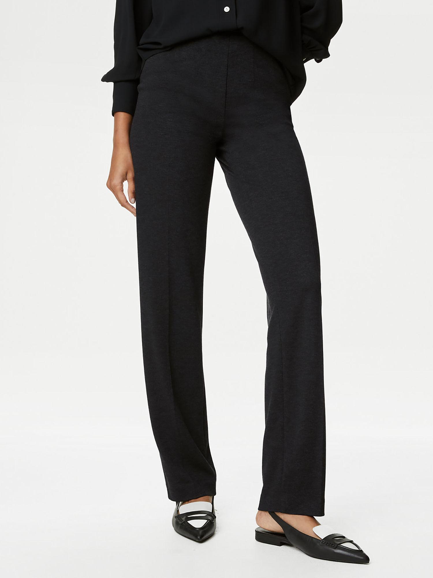 black stretch jersey straight leg trouser