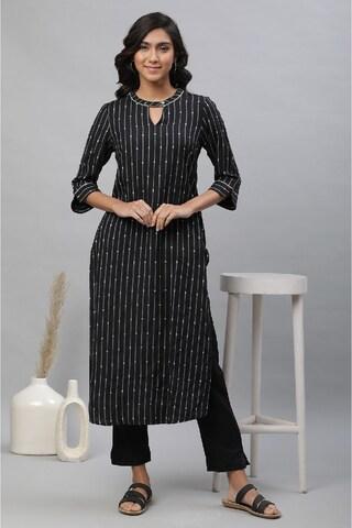 black stripe calf-length casual women regular fit kurta