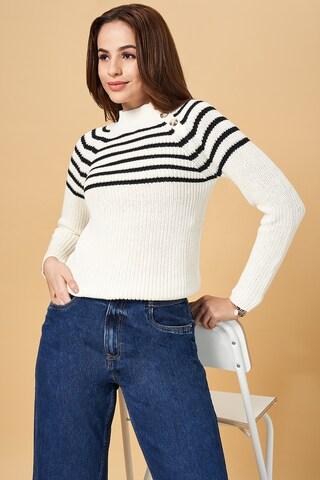 black stripe casual full sleeves high-neck women comfort fit  sweater