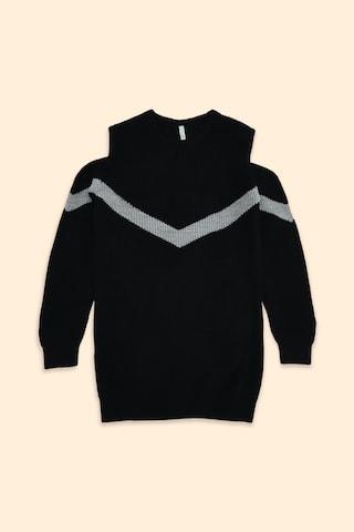 black stripe casual full sleeves round neck girls regular fit sweater