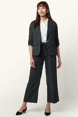 black stripe formal full sleeves notched collar women comfort fit blazer