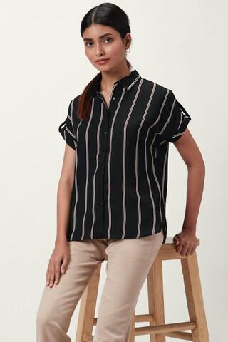 black stripe formal half sleeves regular collar women comfort fit shirt