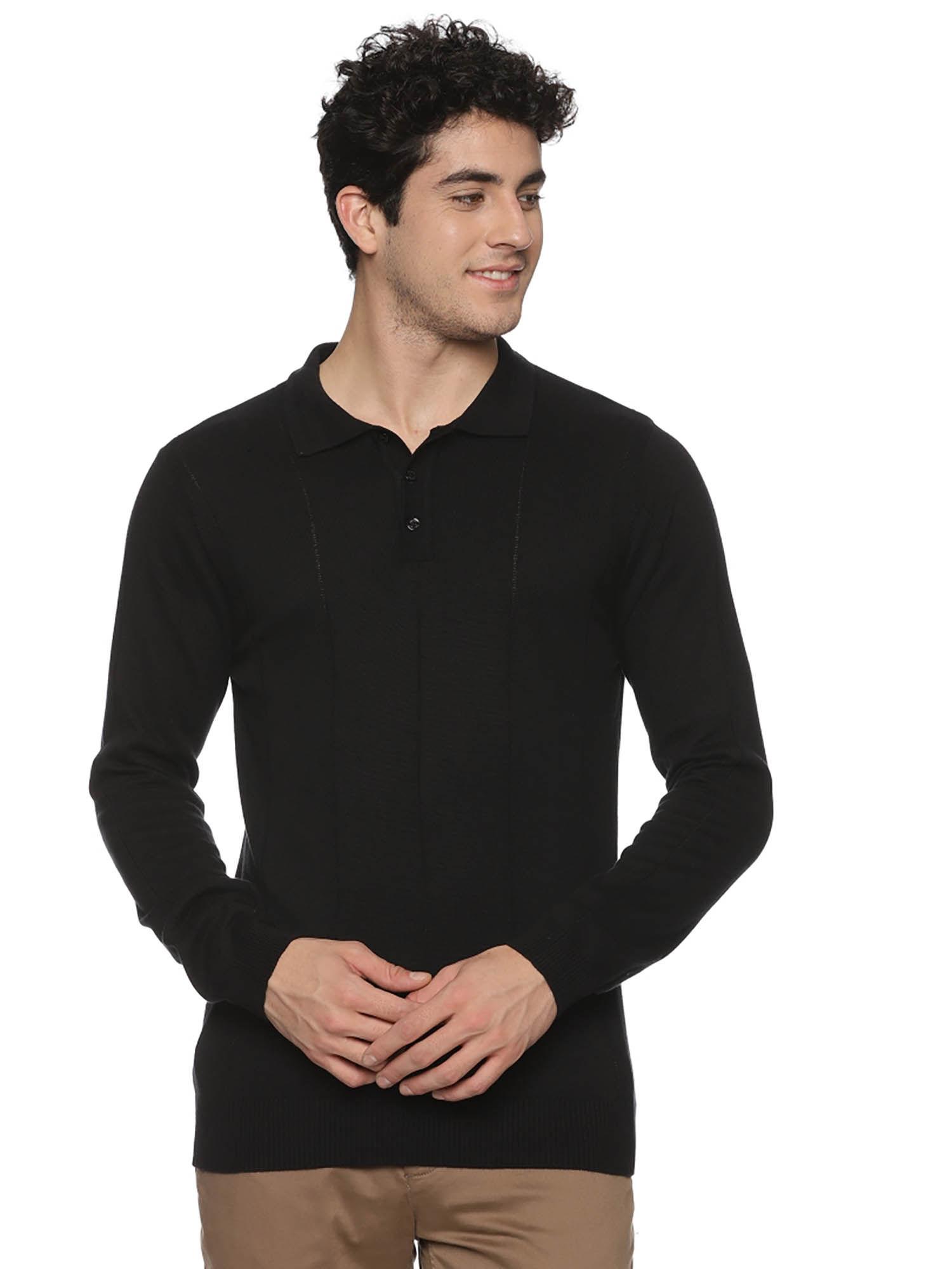 black stripe knitted polo t-shirt