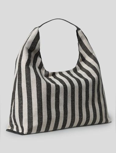 black striped beach bag