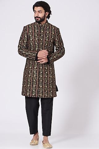 black striped embroidered jacket sherwani