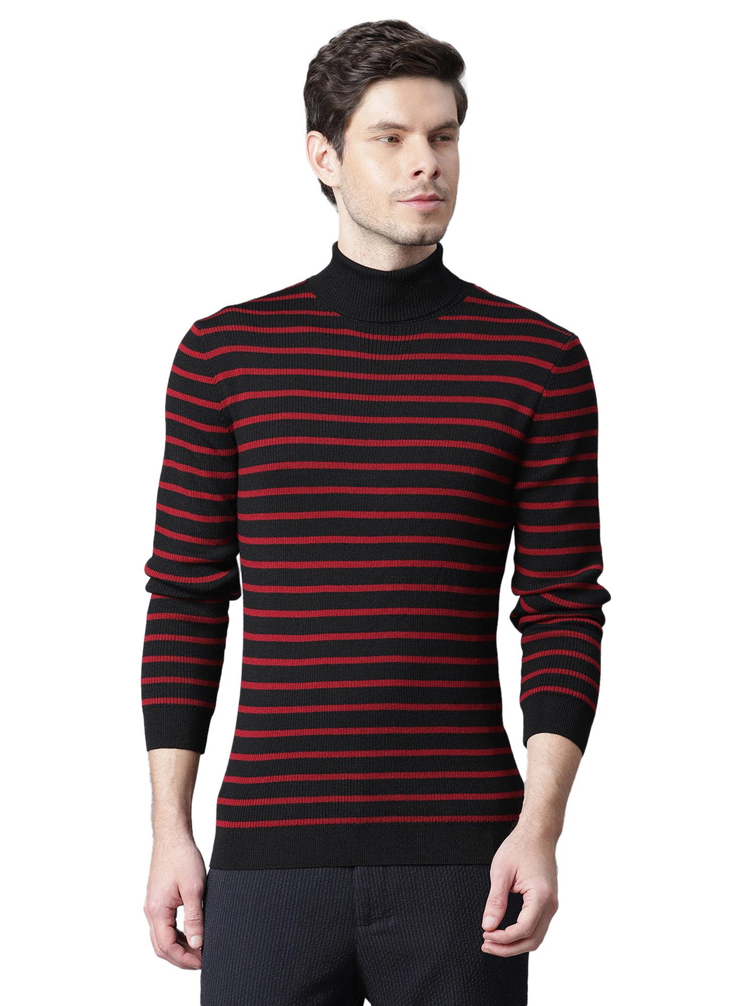 black striped high neck pullover