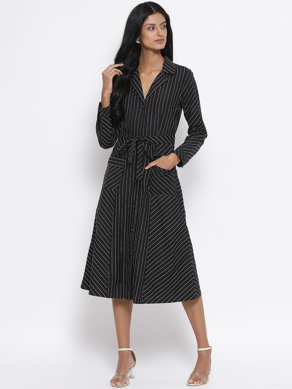 black striped notched lapel dress