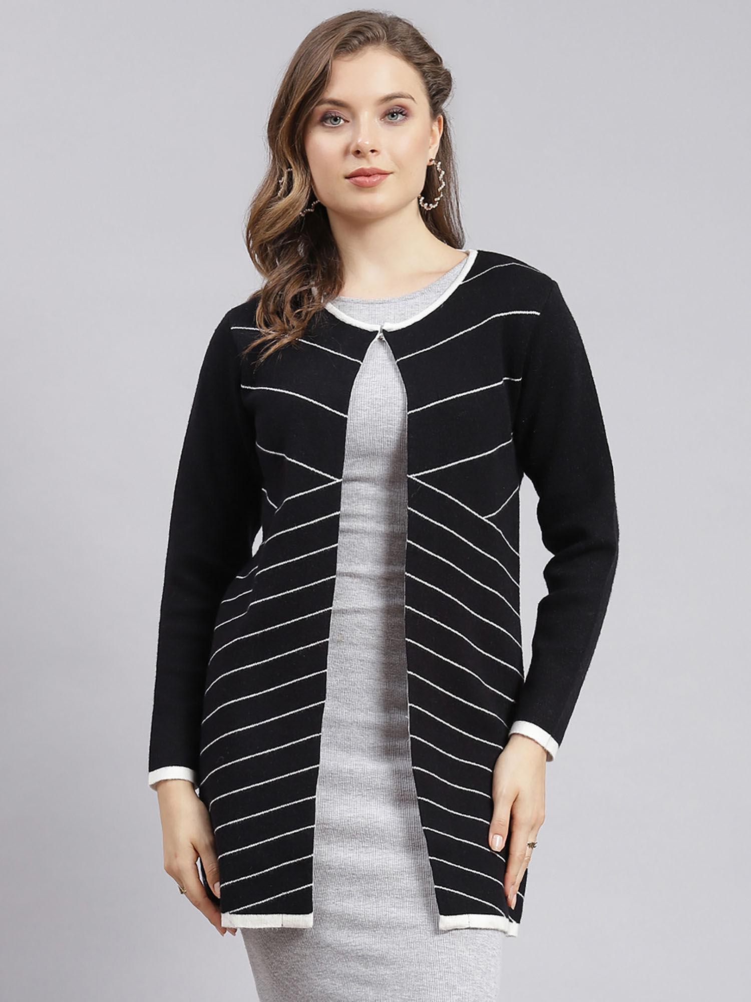 black striped round neck cardigan