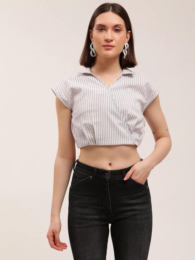 black striped v neck top