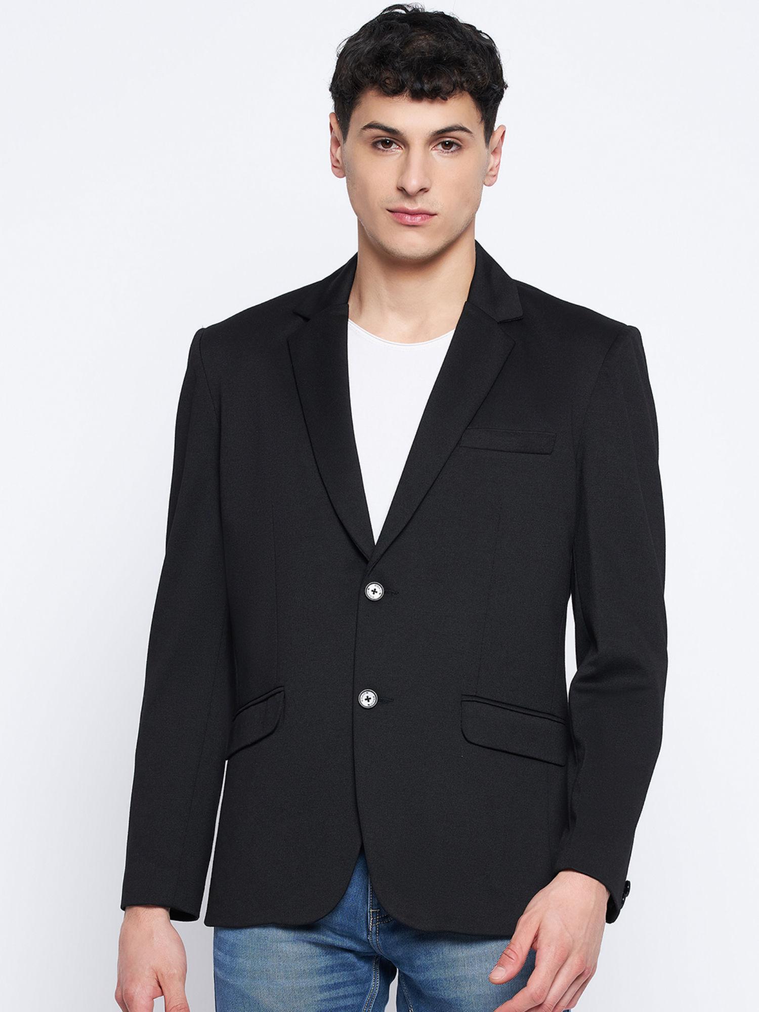 black structured polyester pique blazer