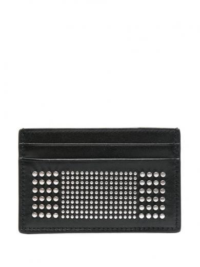 black studded leather card case