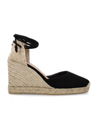 black suede espadrille wedges