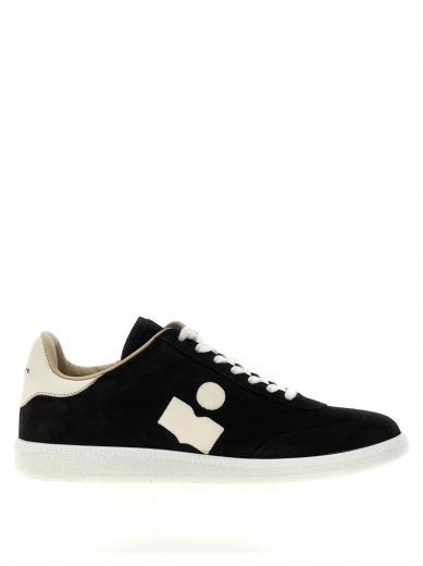 black suede logo sneakers