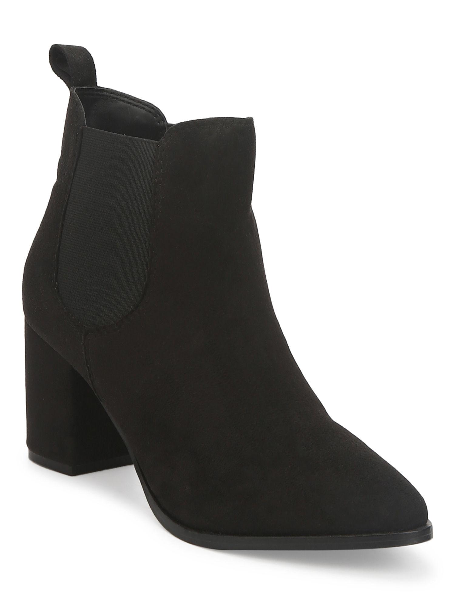 black suede slip on ankle boots