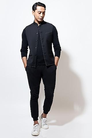 black suiting handstitch bundi jacket