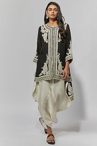 black summer cotton silk paisley embroidered kurta set