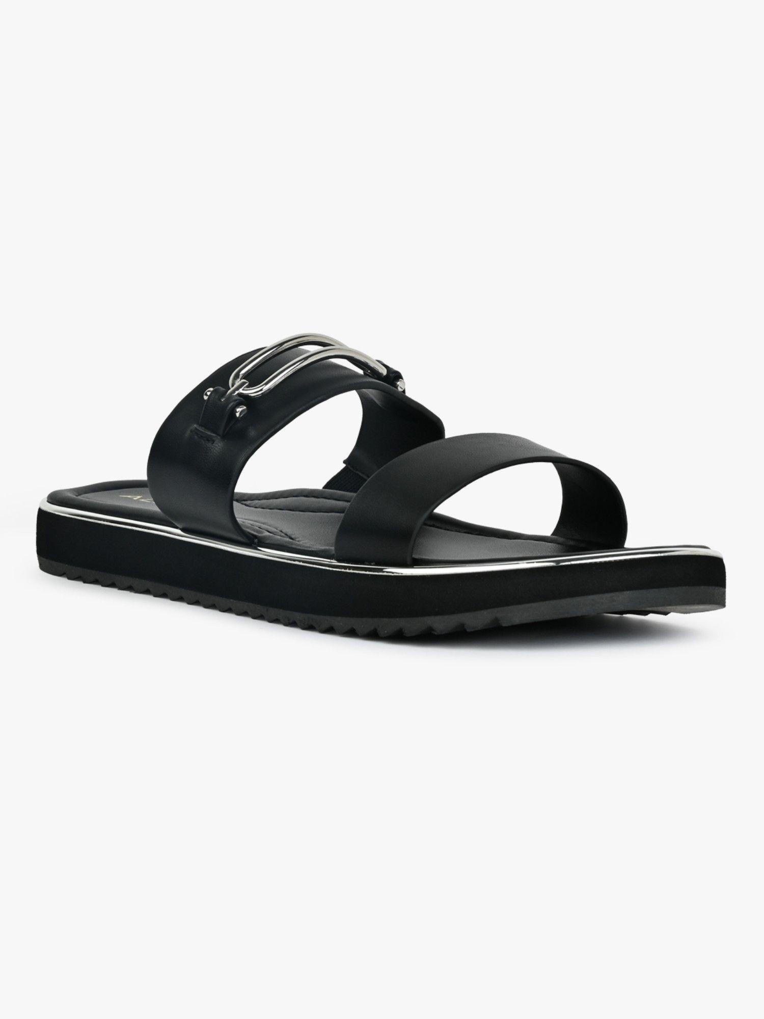 black synthetic strappy eva beach flats