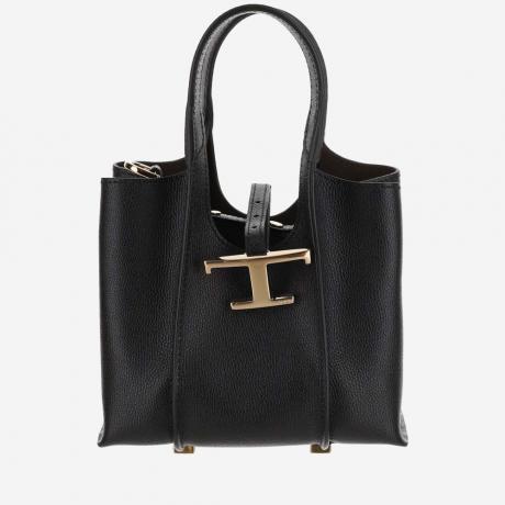 black t timeless leather tote bag