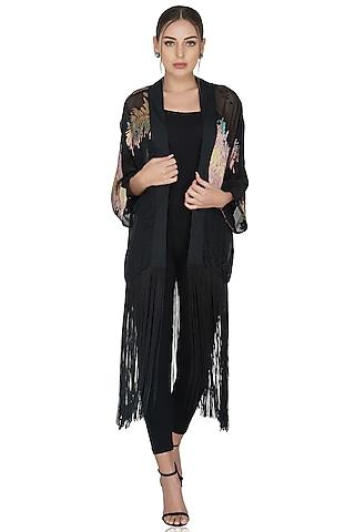 black tassel long shrug