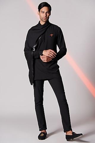 black terylene draped kurta