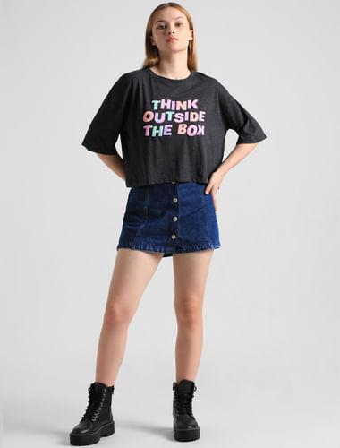 black text print boxy fit t-shirt