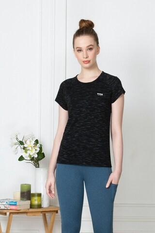 black textured casual short sleeves round neck women comfort fit t-shirt