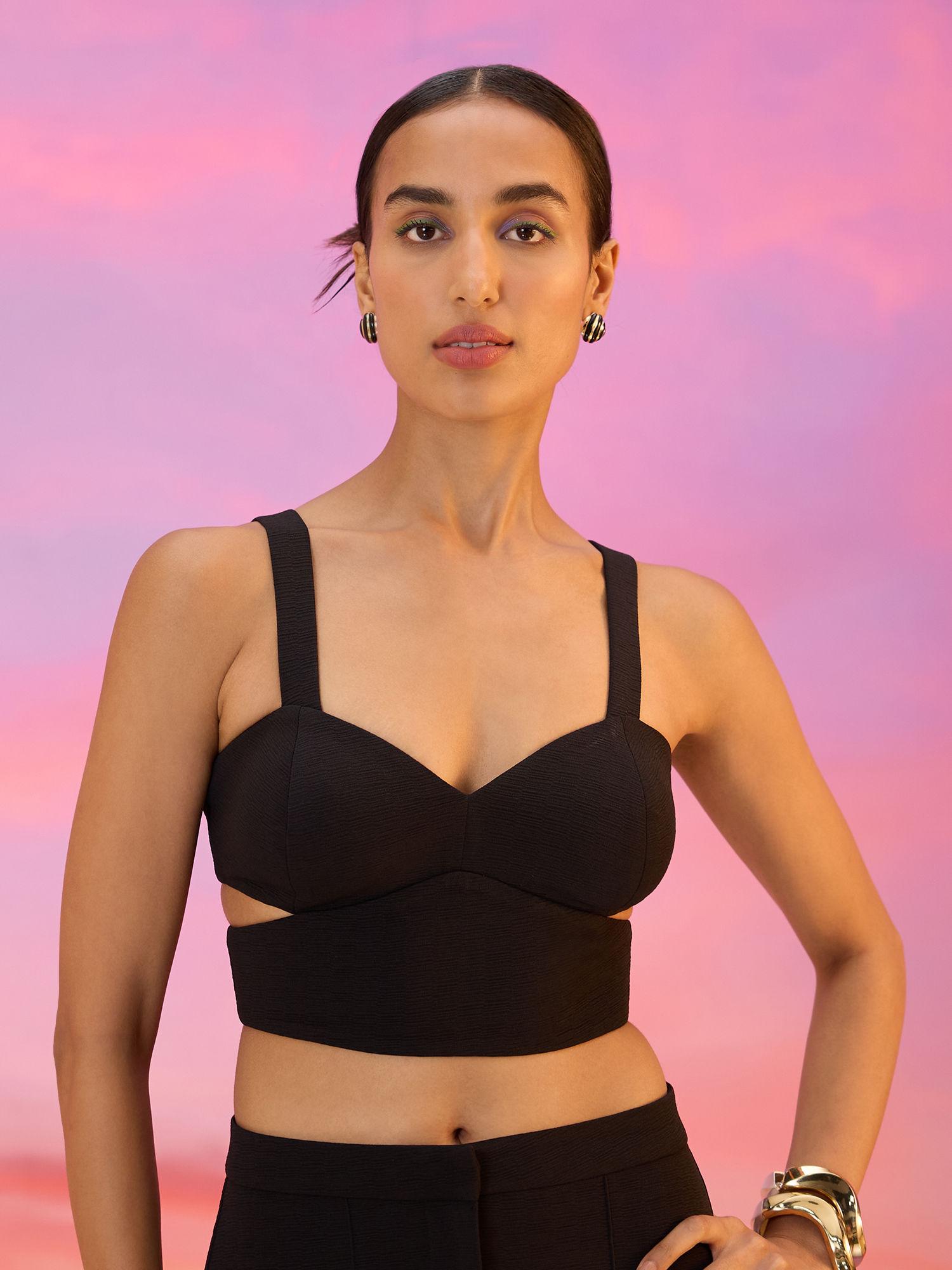 black textured cut out bralette top