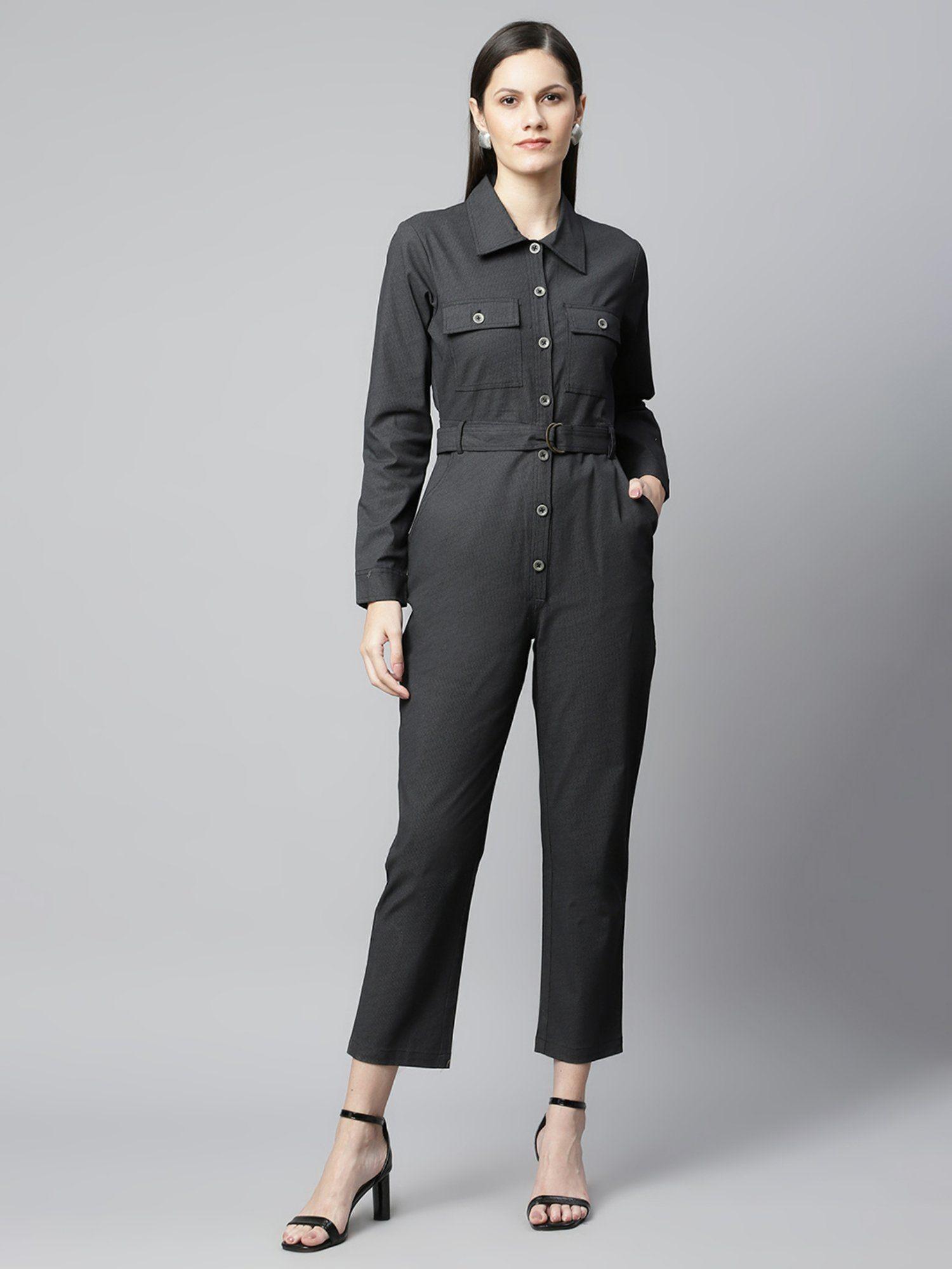 black textured jumpsuit (set of 2)