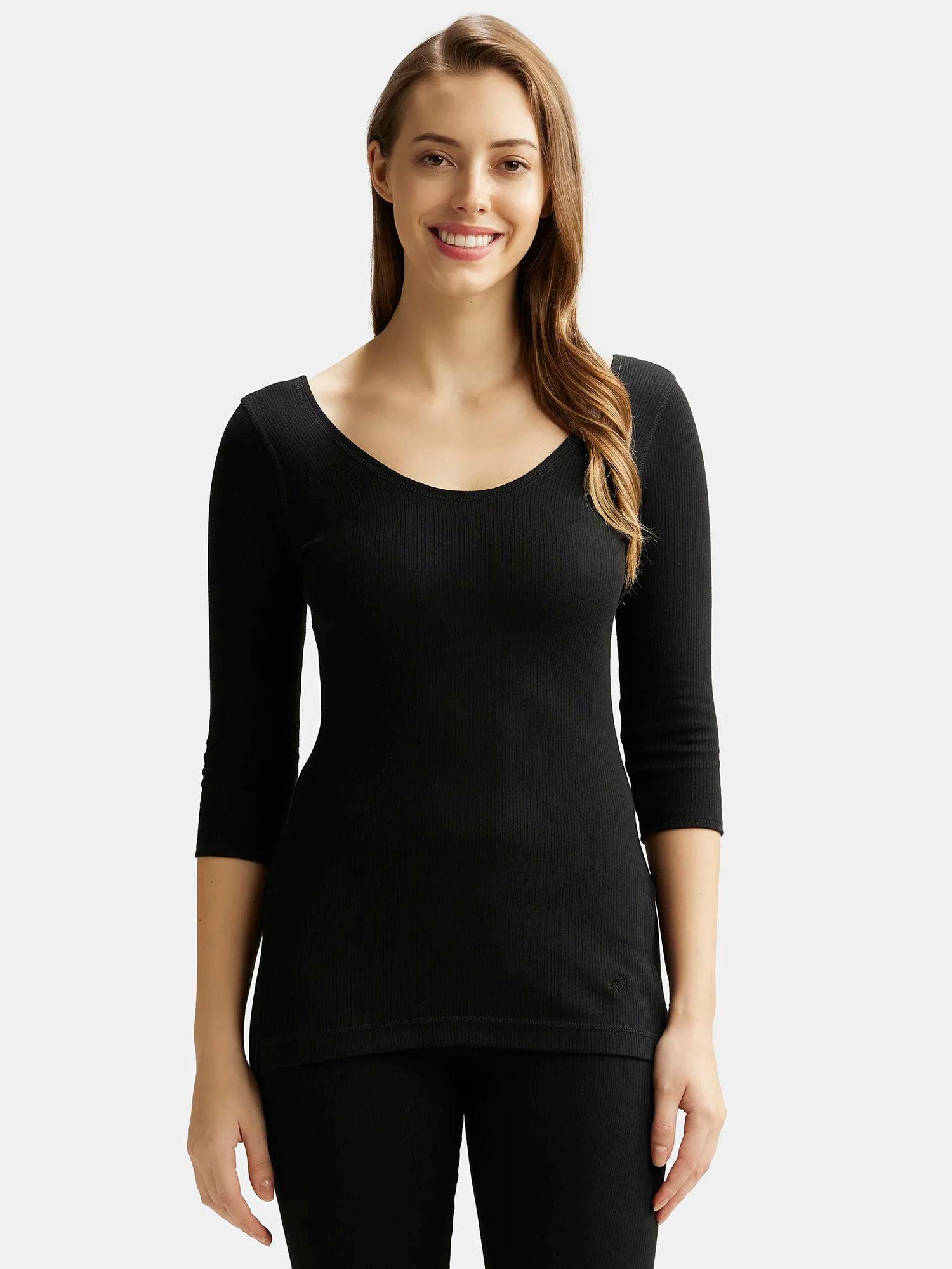 black thermal 3 quarter sleeve top : style number # 2503