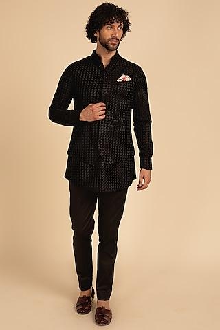 black thread embroidered bundi jacket