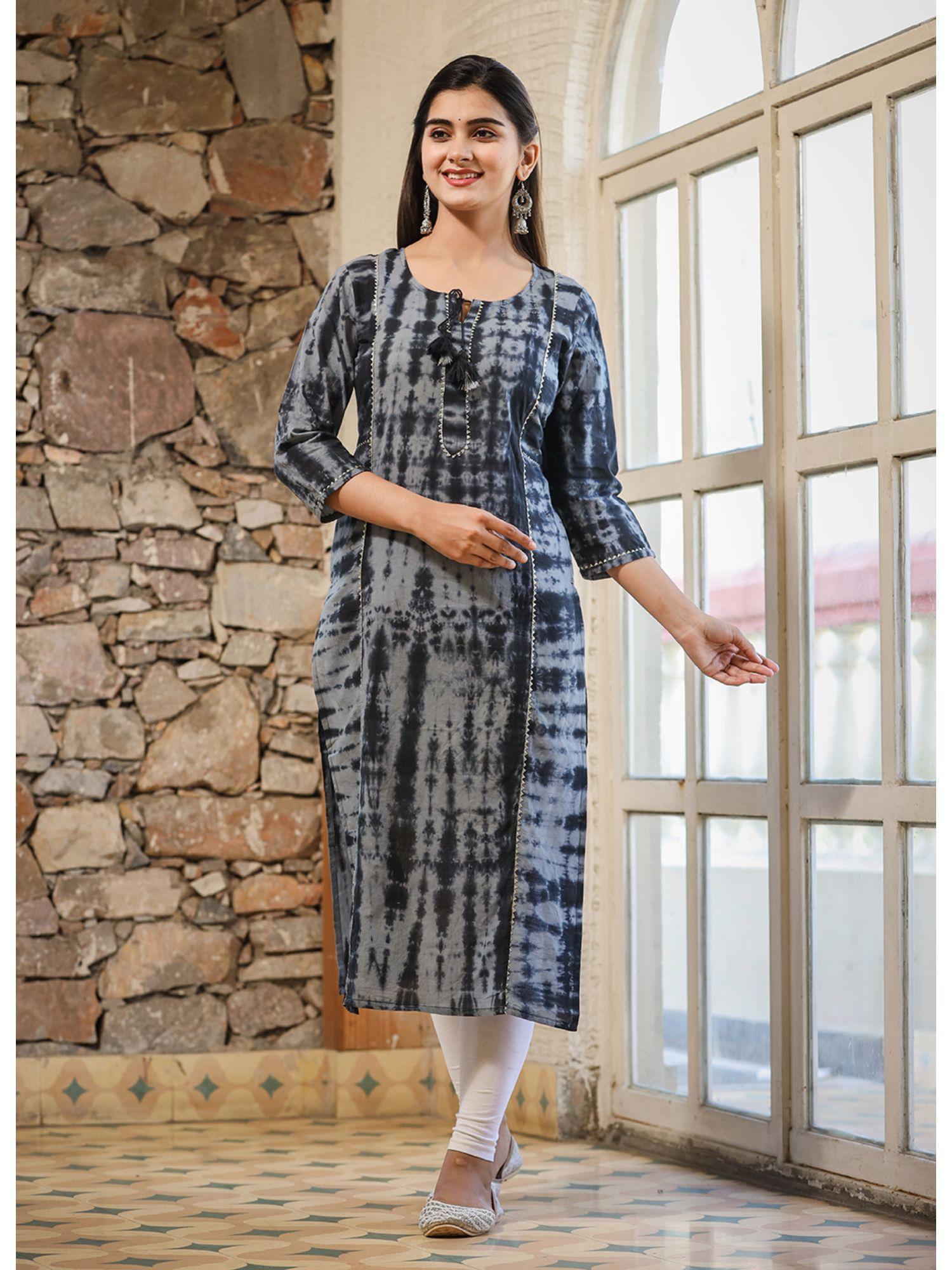 black tie dye cotton kurta