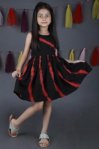 black tie-dye leheriya dress for girls