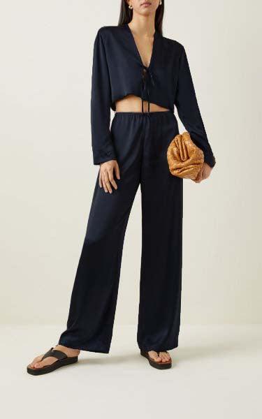 black tie up top with wide leg pants set