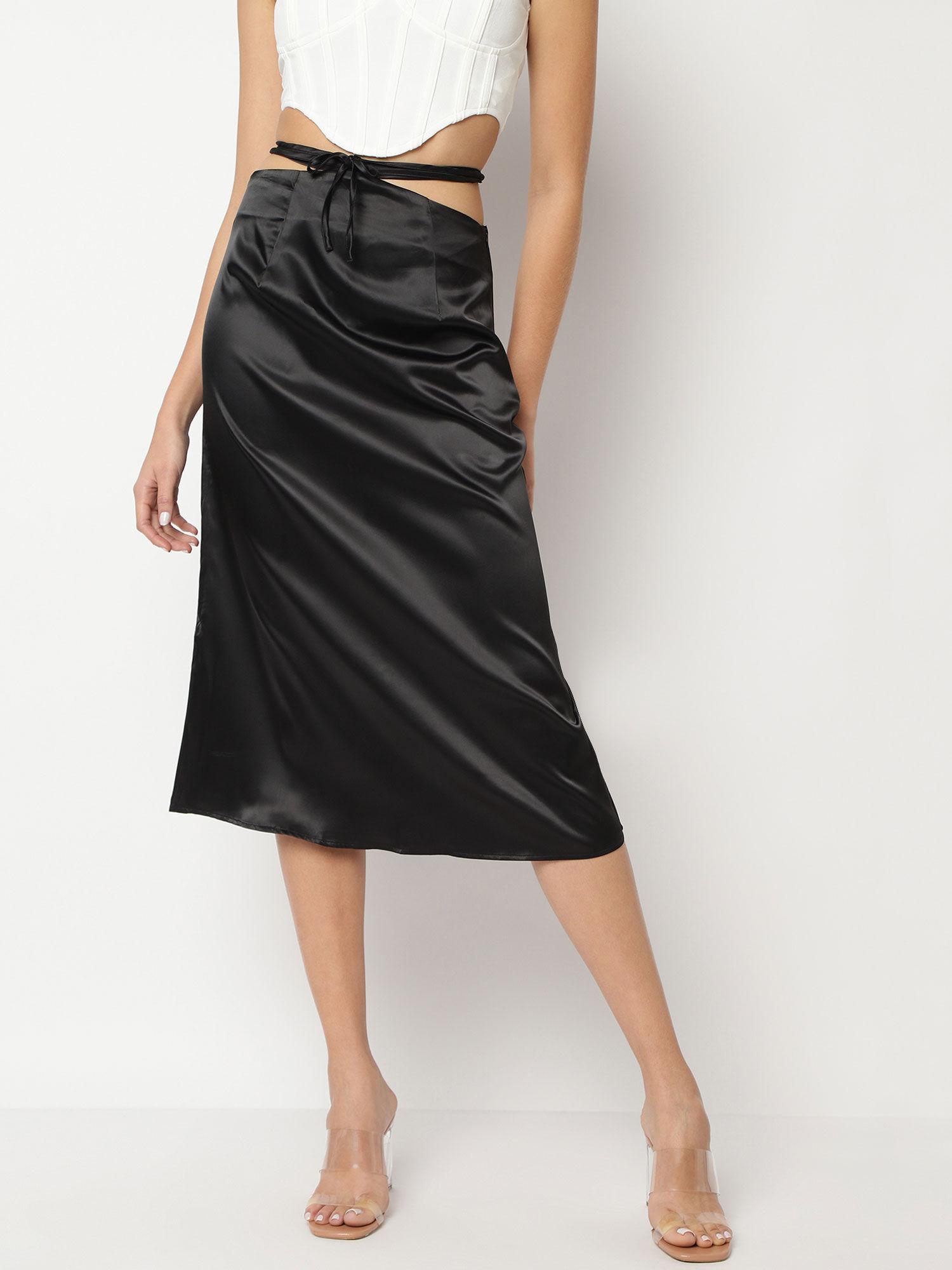 black tie waist slip satin midaxi skirt