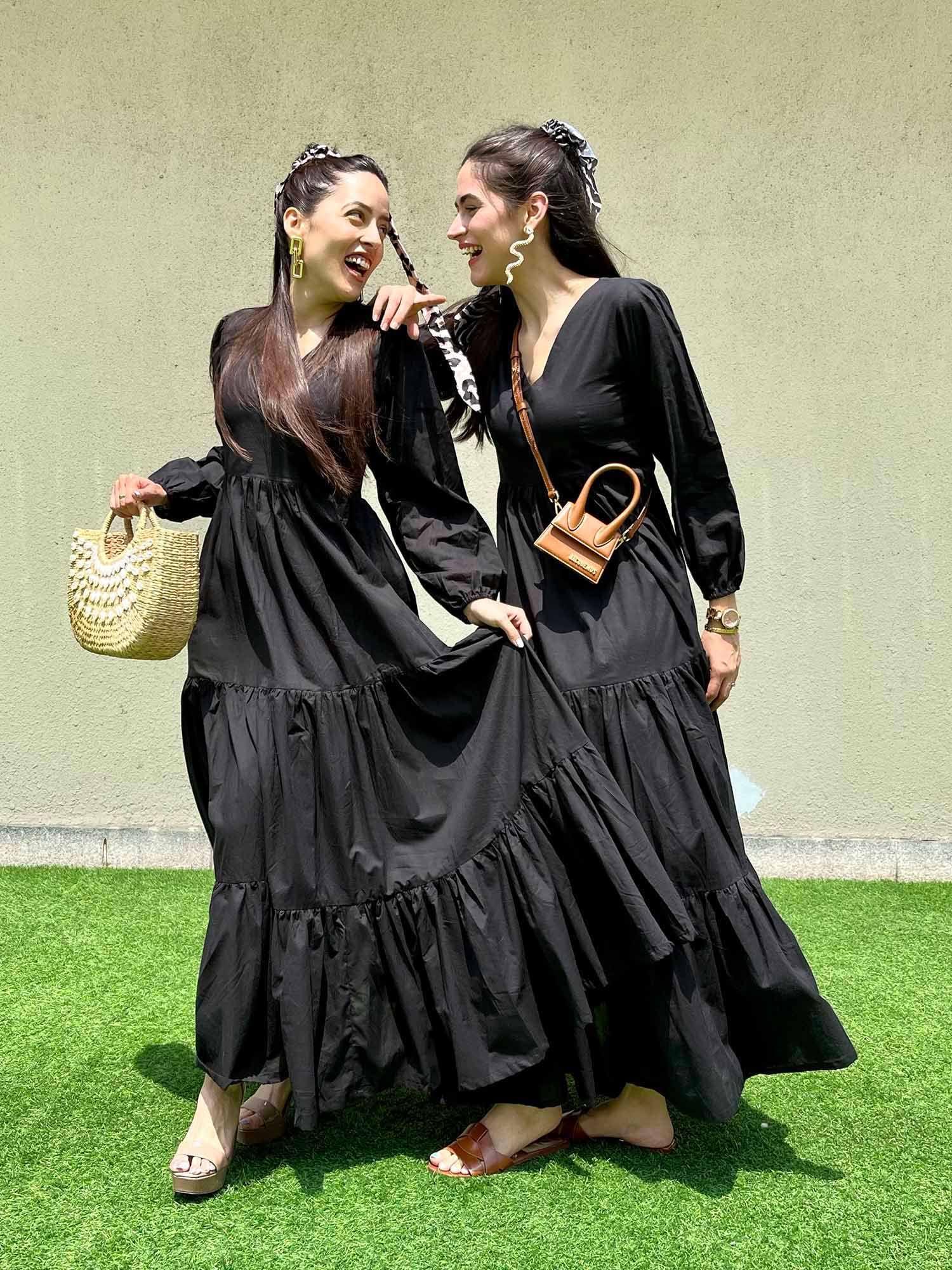 black tier cotton dress