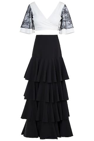 black tiered skirt with wrap top