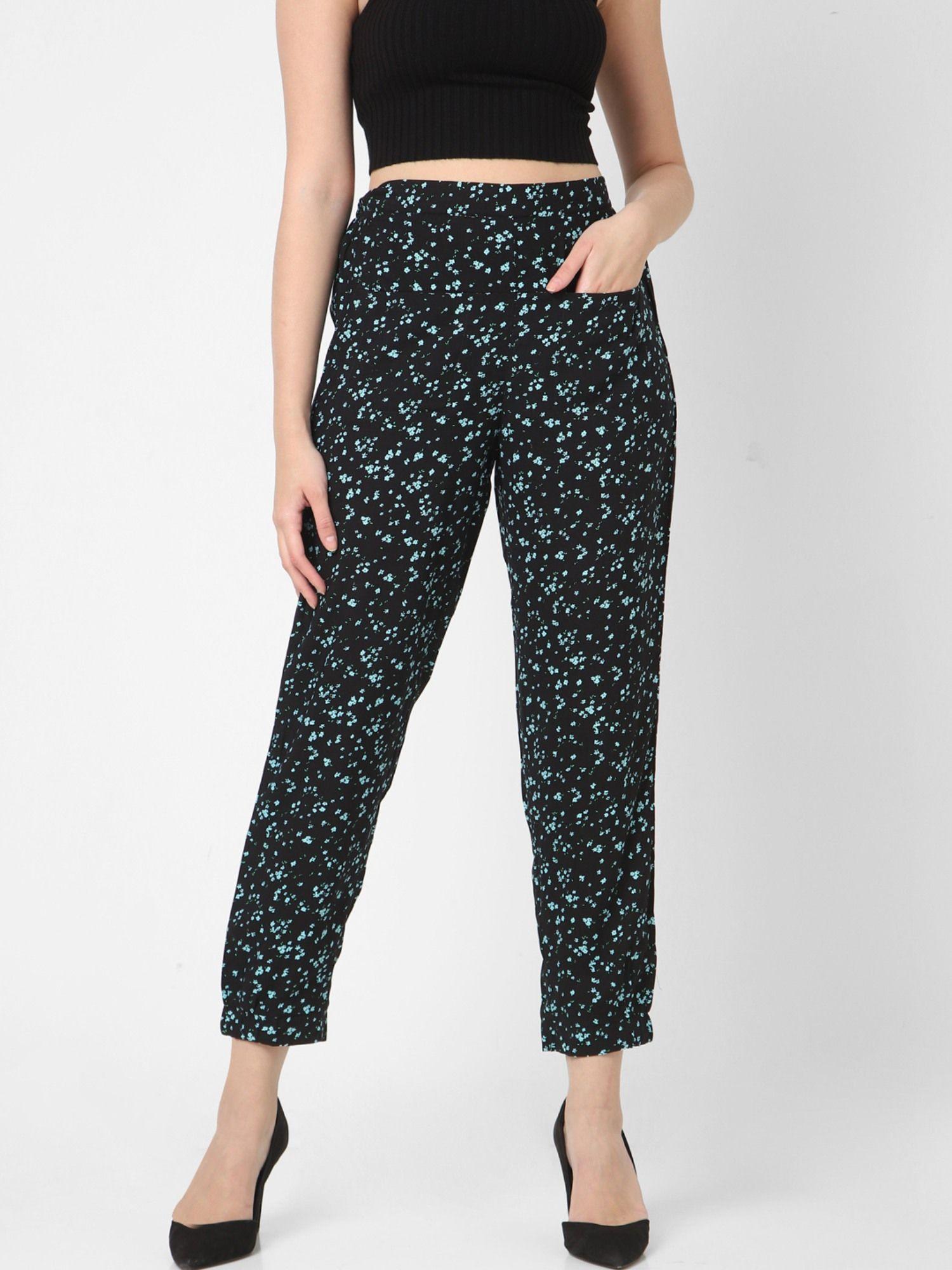 black tiny floral printed lounge pants