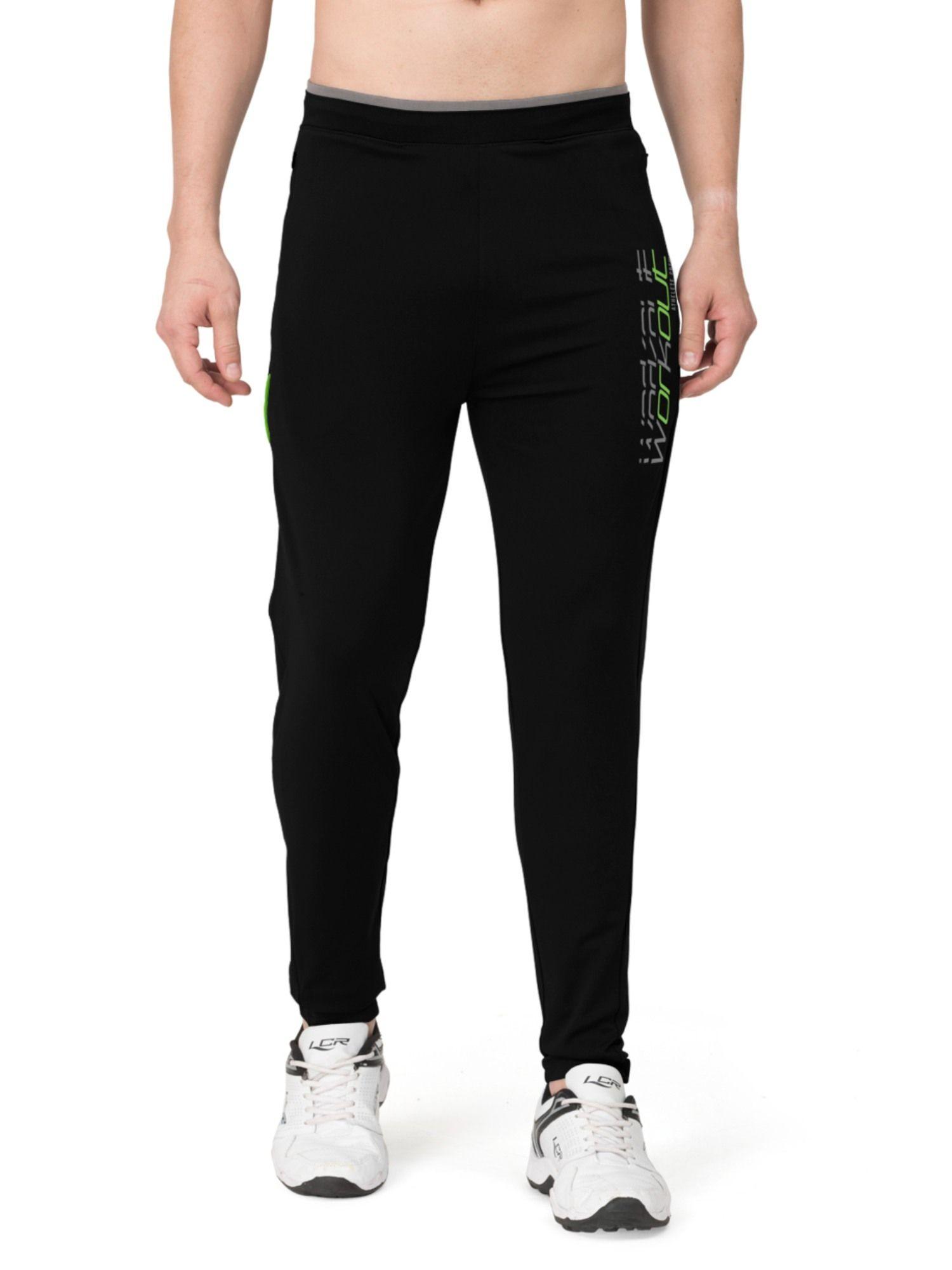 black trendy printed cotton blend active athleisure trackpant for men