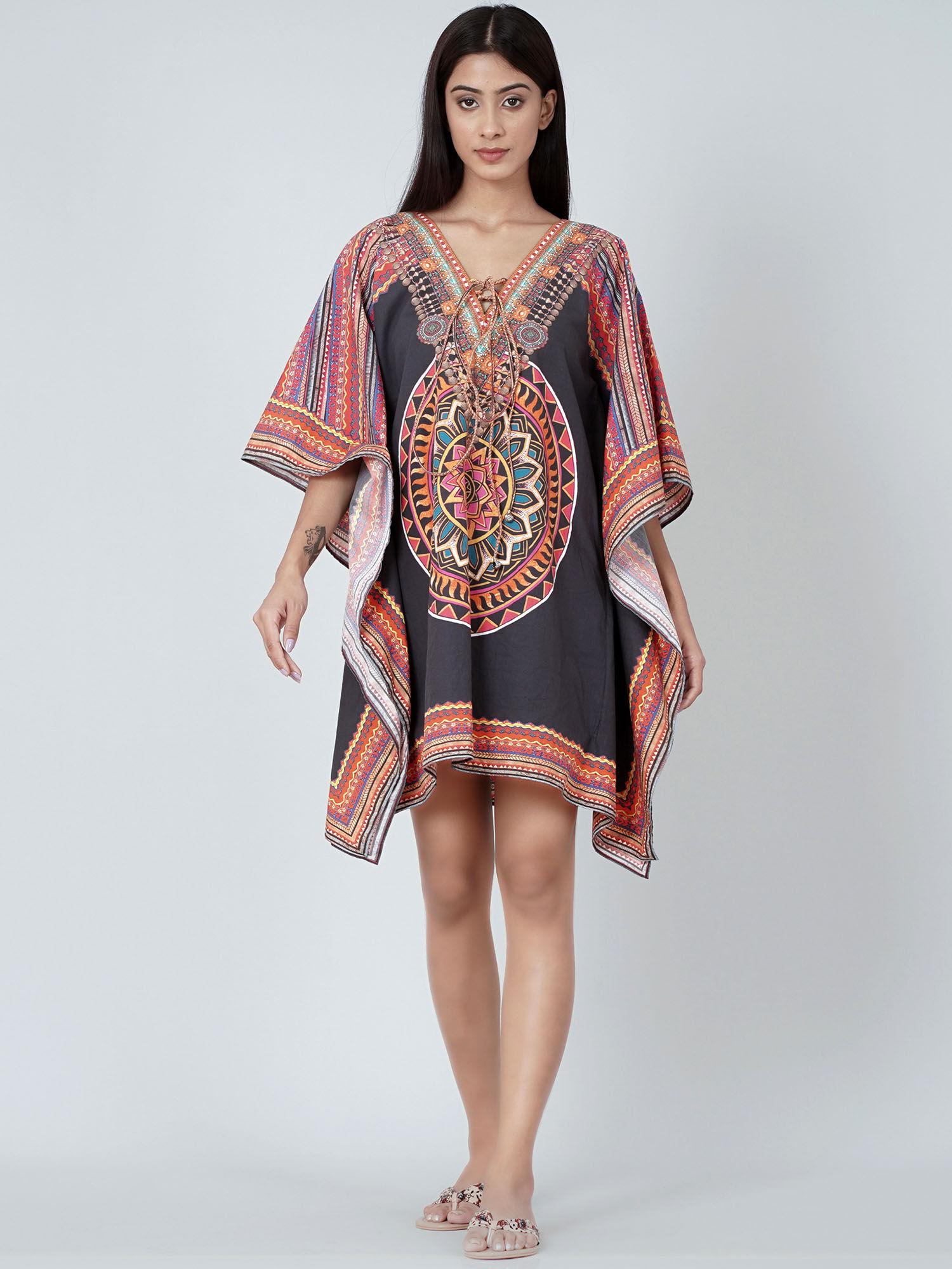 black tribal kaftan top