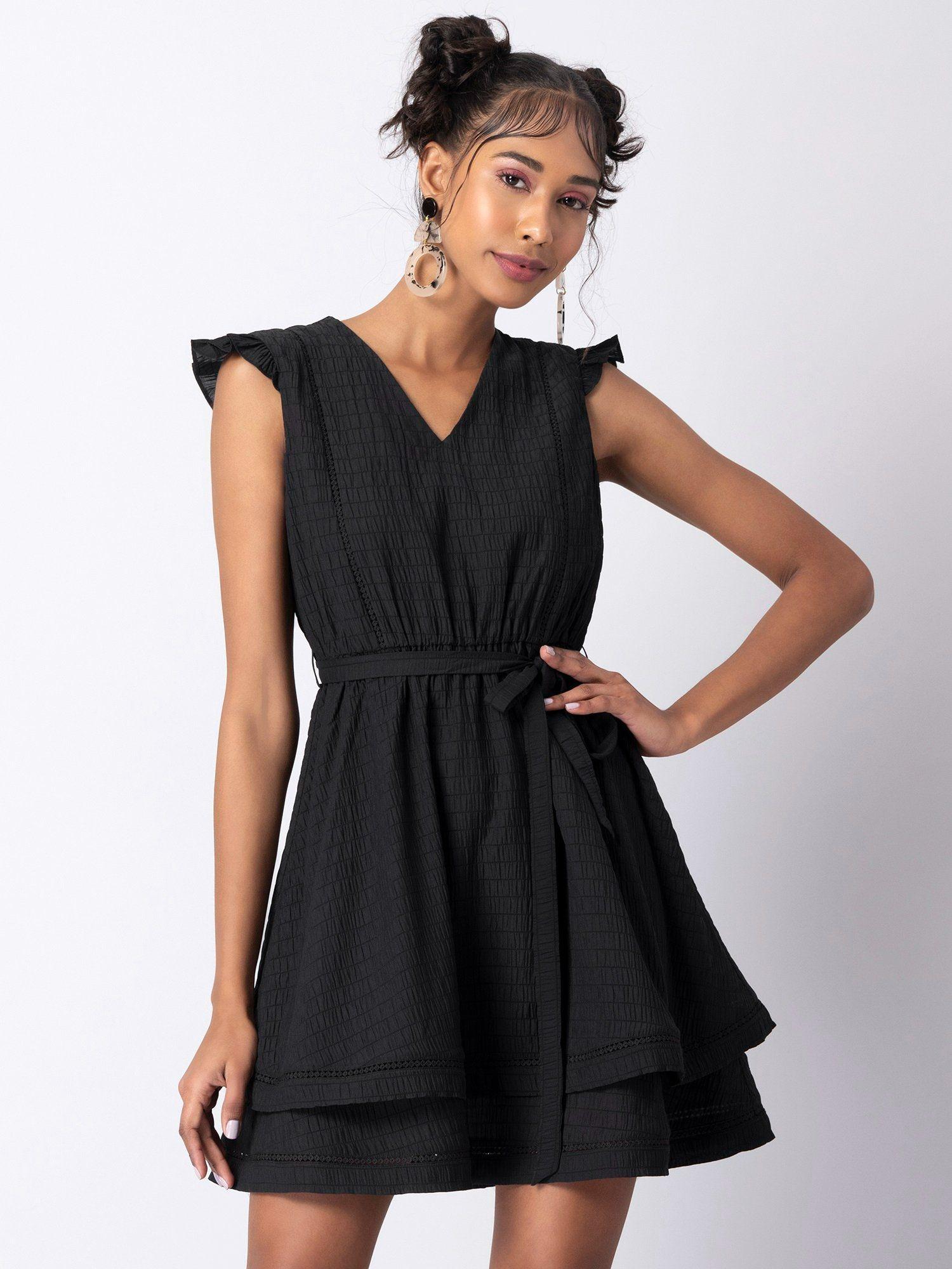 black trim layered skater dress