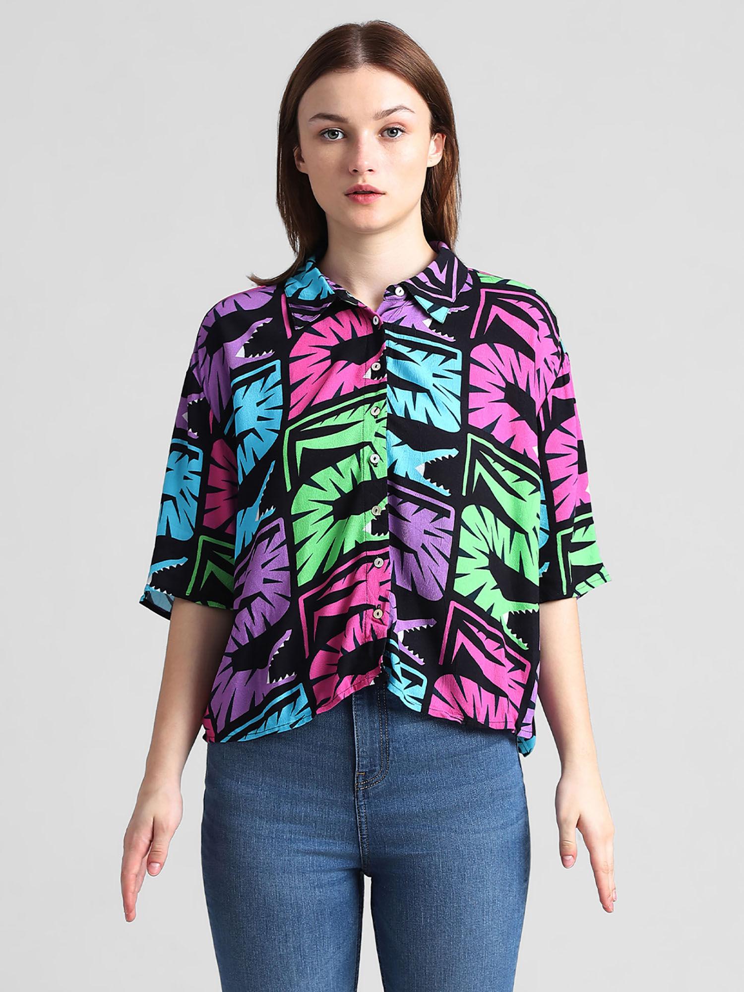 black tropical print shirt