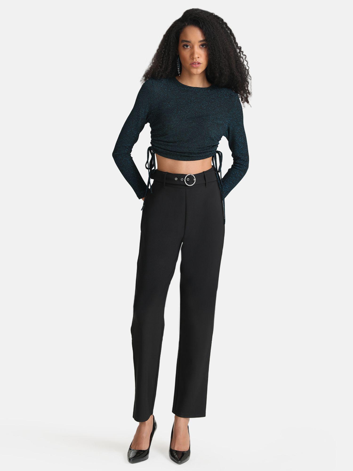 black trousers with belt and swarovski buckle (set of 2)