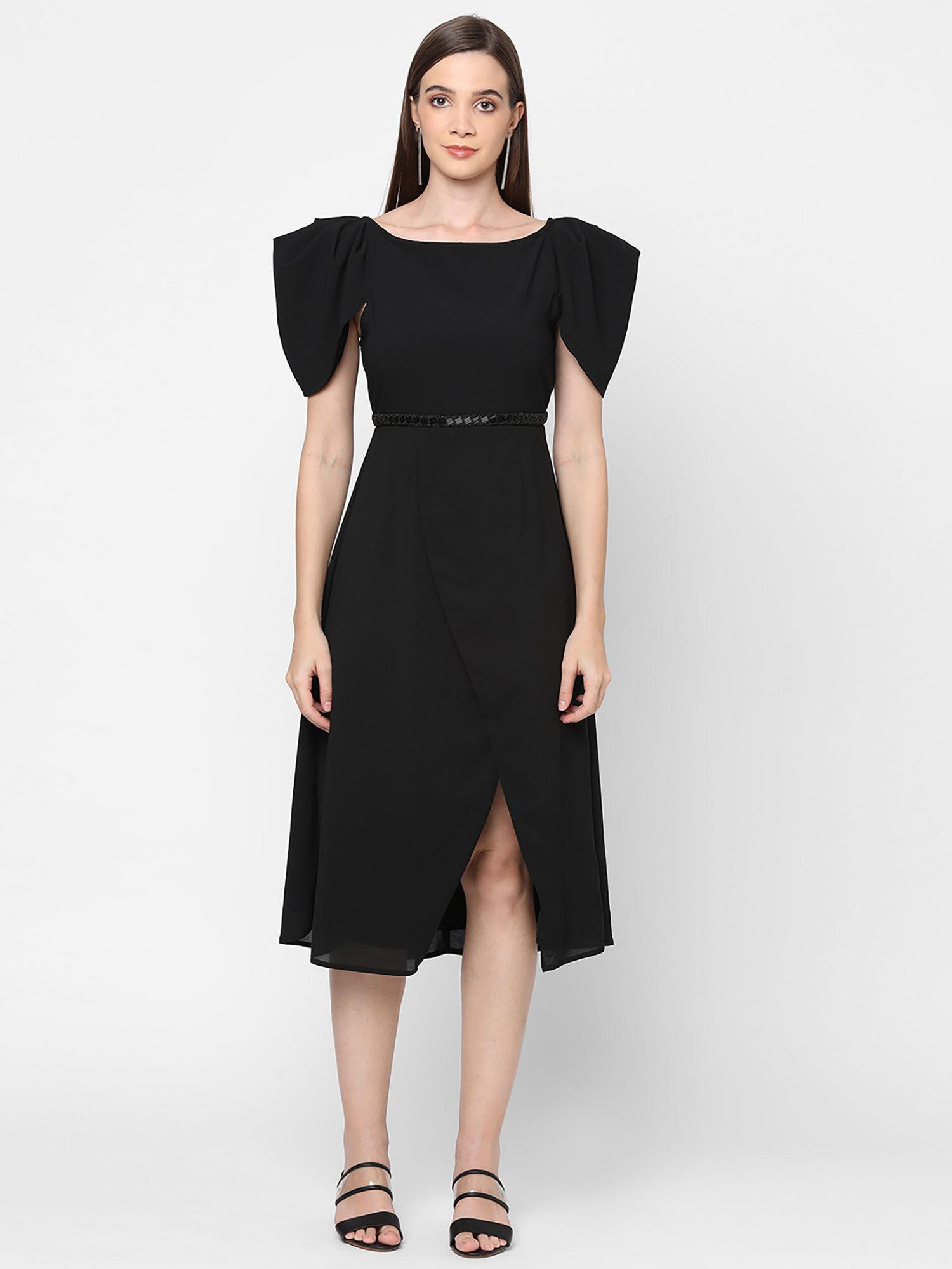 black tulip sleeve wrap dress