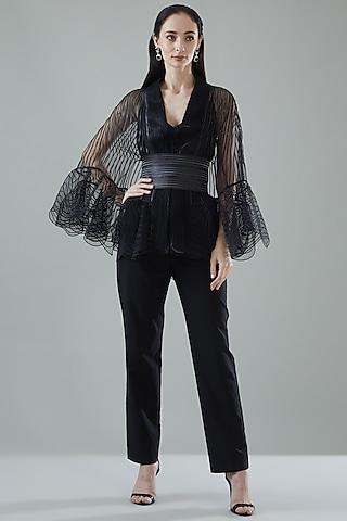 black tulle cape with belt