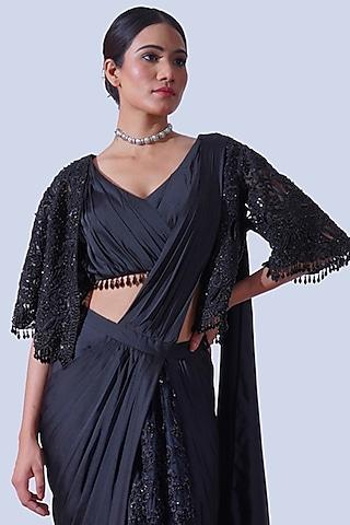 black tulle cutwork embroidered cape