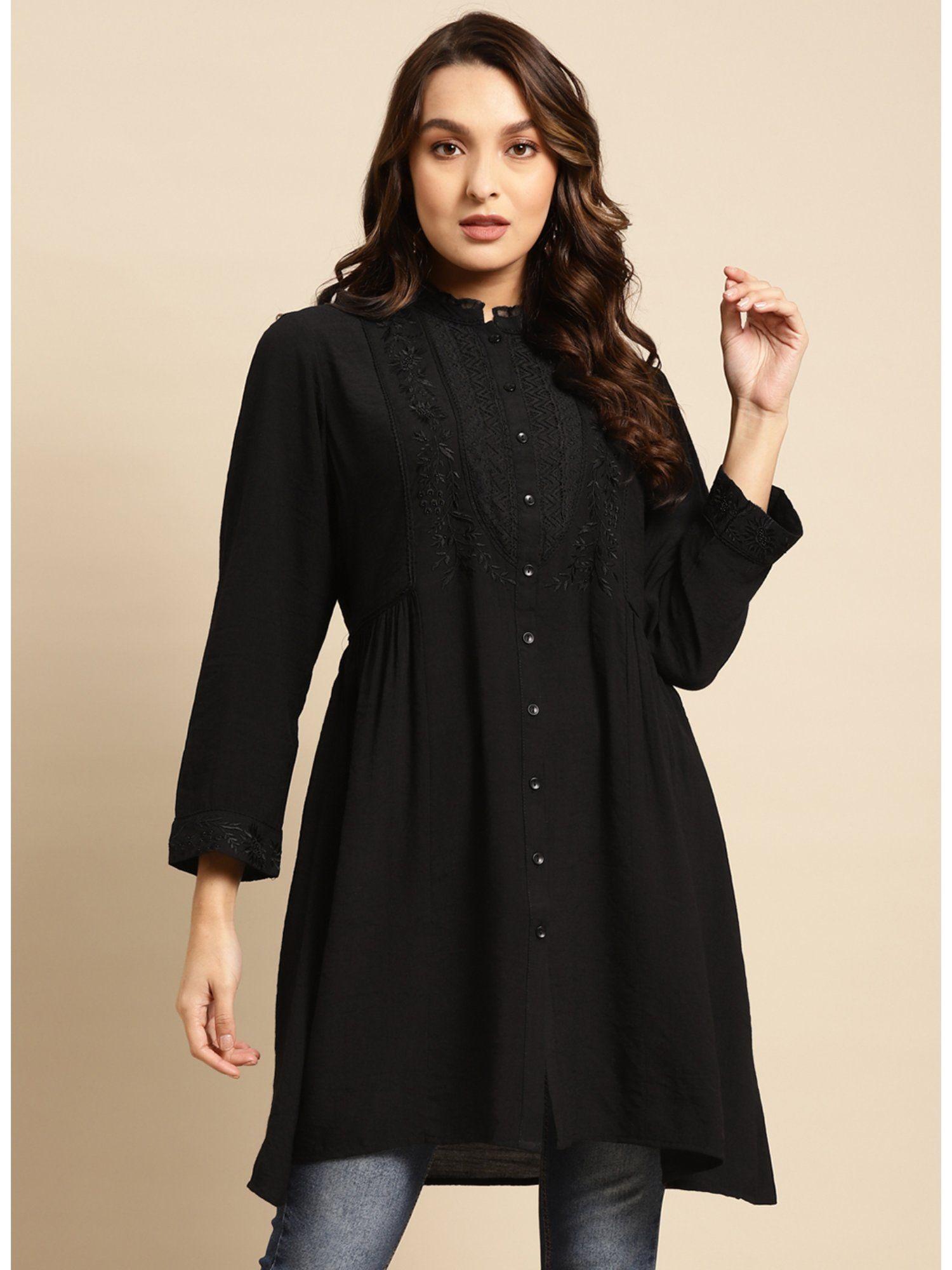 black tunic kurti with embroidery