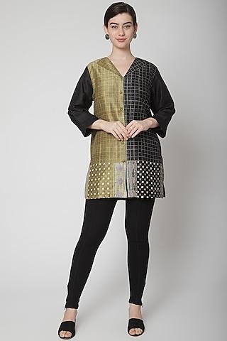 black tussar silk printed tunic